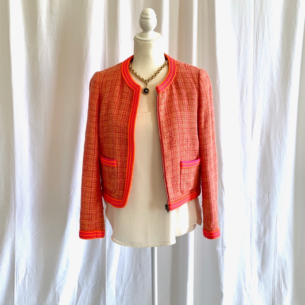 J.Crew Neon Plaid Boucle Tweed Cropped Blazer Sz 8